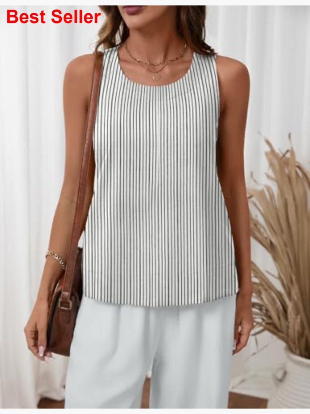 Cotton Linen Tank Top Sleeveless Crew Neck Summer Tops - Picture 4 of 7